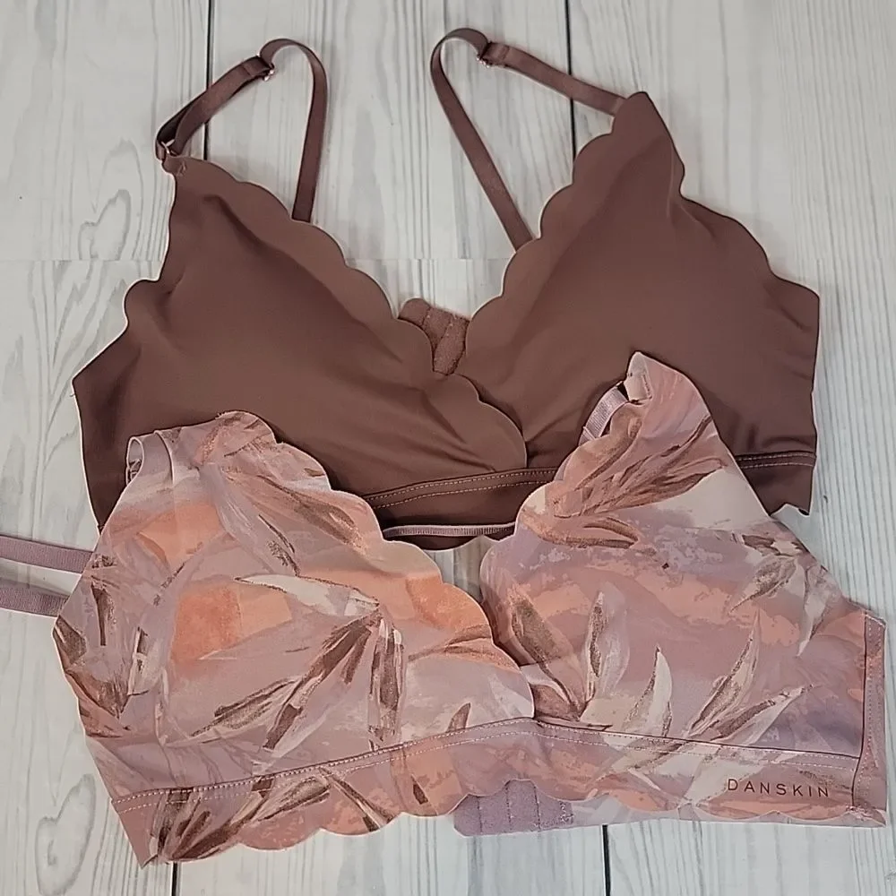Danskin Intimates Scalloped Bralette Set of 2 - Mauve and Pink Size 36C